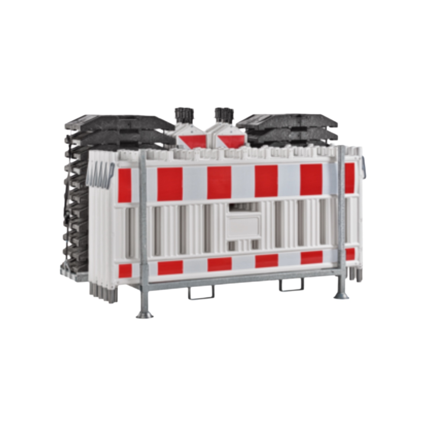 Kombigestell Absperrschrankengitter + Leitbake + Fußplatte, gefüllt.jpeg